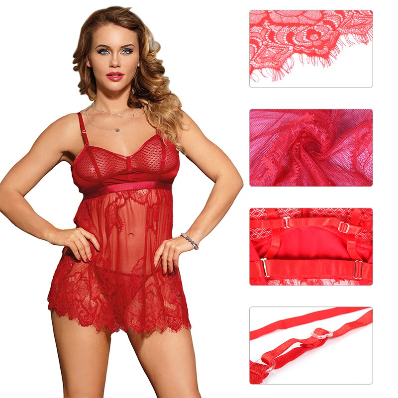 Prodotti Comeonlover Plus Size Vogue Black Red Hot Babydoll Costumi di lingerie sexy di alta qualità Elegante pizzo Produtos Eroticos RI80805