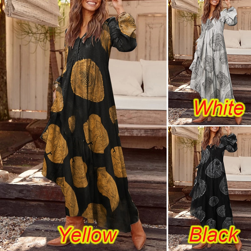 Abito camicia bohemien Maxi vestito estivo da donna ZANZEA 2023 Primavera elegante casual con scollo a V Ruflle Vestido Abito da donna a maniche lunghe