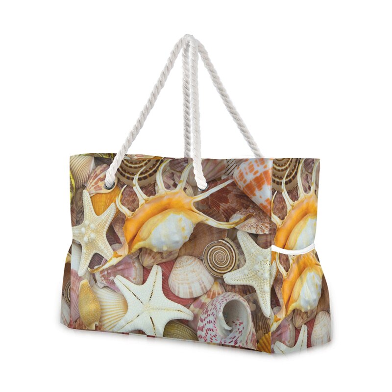 Prodotti Nuova borsa a tracolla da donna Blue Ocean Seashell Beach Sand Prints Tote Shopping Bag Tessuto di lino Bella borsa casual pratica