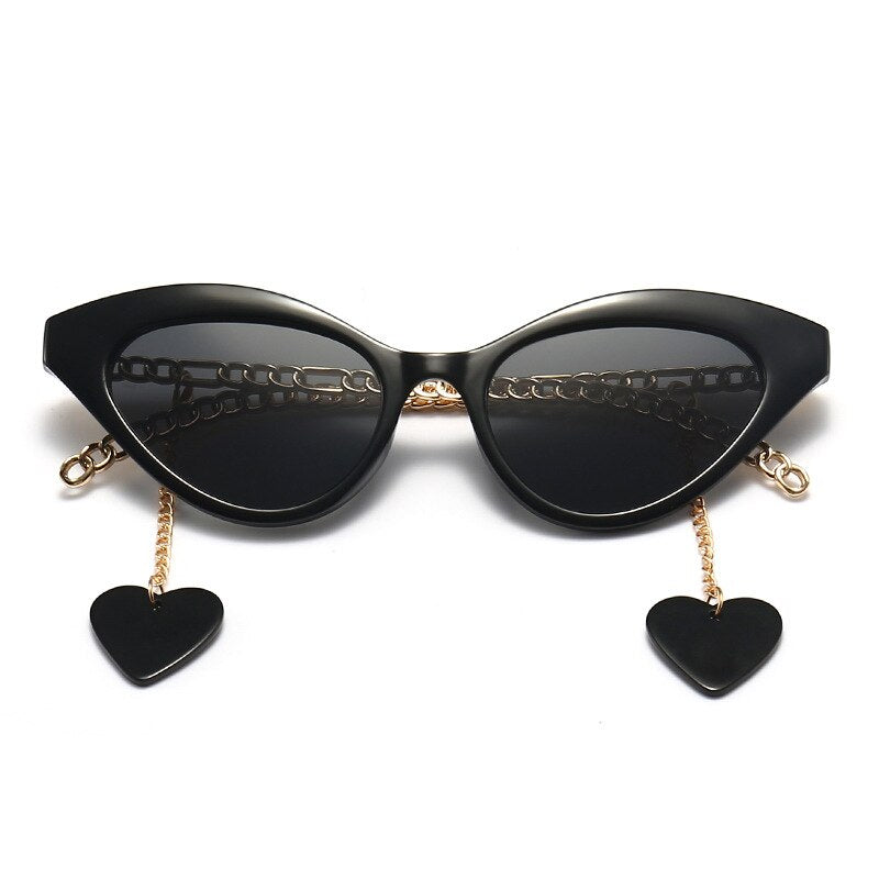 2021 Fashion Cat Eye Occhiali da sole Nuove donne Luxury Brand Designer Occhiali da sole Donna Love Pendant Eyewear Catena d'oro Acetato UV400