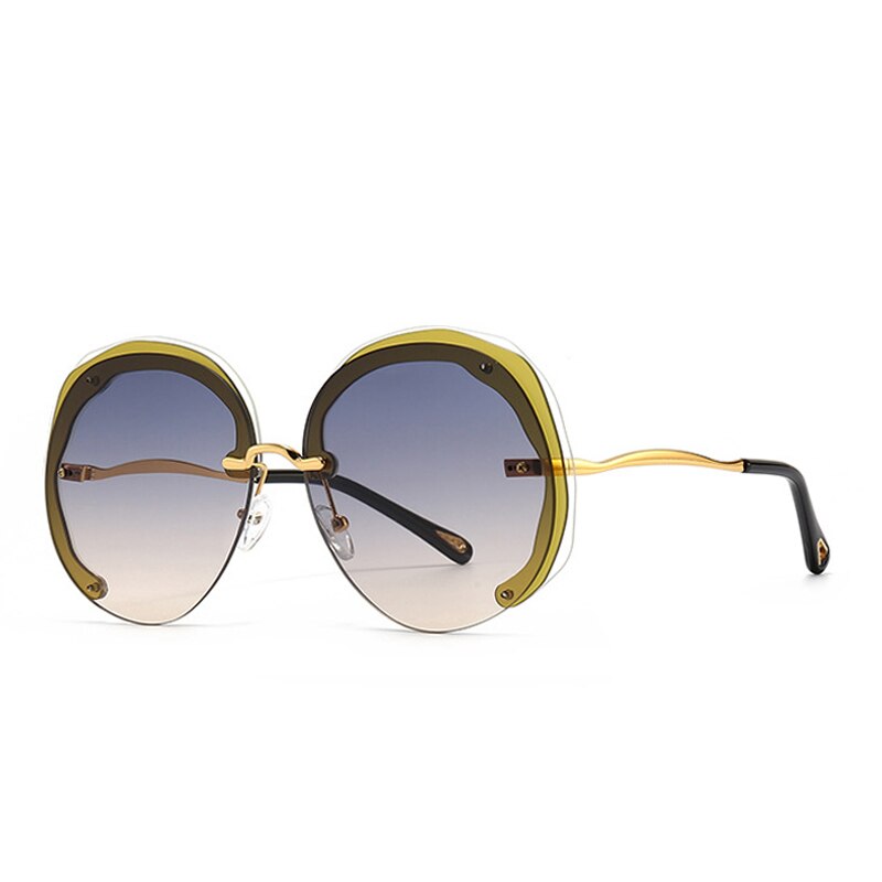 Prodotti SHAUNA Fashion Oversize Occhiali da sole rotondi senza montatura Donna Clear Ocean Gradient Lens Shades UV400 Occhiali da sole da uomo di tendenza