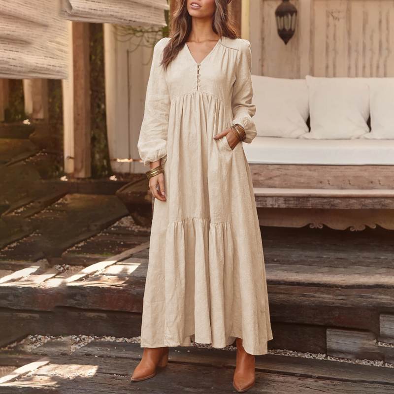 Abito camicia bohemien Maxi vestito estivo da donna ZANZEA 2023 Primavera elegante casual con scollo a V Ruflle Vestido Abito da donna a maniche lunghe