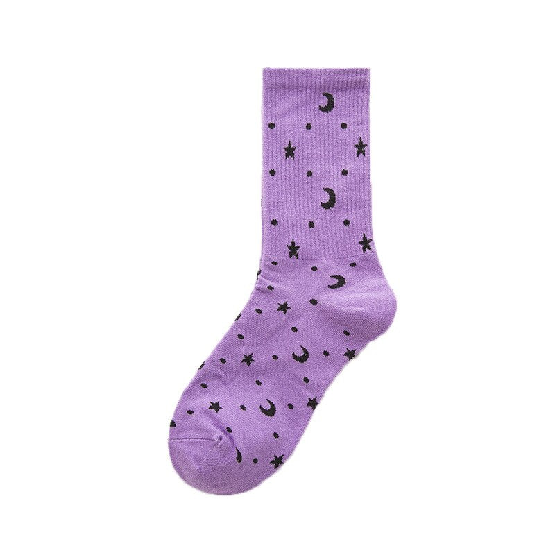 Prodotti 5 pezzi Kawaii carino Harajuku luna stella cielo stellato regali divertenti per le donne calze di cotone calzini casual da donna con stampa felice giapponese