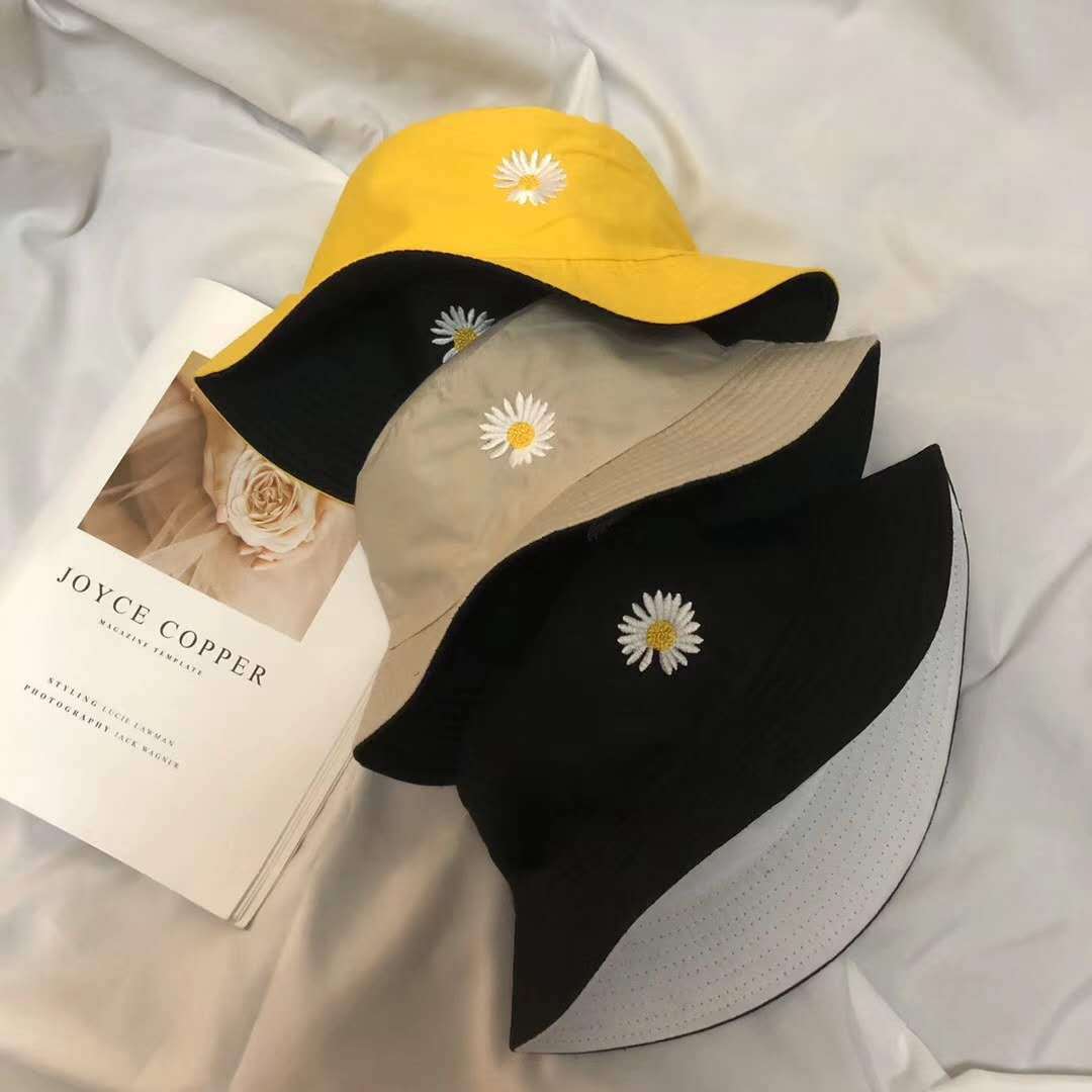 Cappello da sole estivo a doppia faccia Stampa unisex Little Daisy Cappelli a secchiello Uomo Donna Cappello da pescatore Outdoor Street Travel Gorras Panama