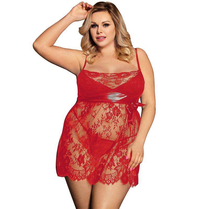 Prodotti Comeonlover Women Halter Sheer Babydoll Lingerie Trasparente Patchwork Pizzo Chemise Plus Size Backless Sleepwear Dress RI80456