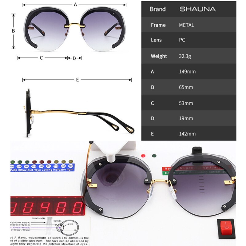 Prodotti SHAUNA Fashion Oversize Occhiali da sole rotondi senza montatura Donna Clear Ocean Gradient Lens Shades UV400 Occhiali da sole da uomo di tendenza