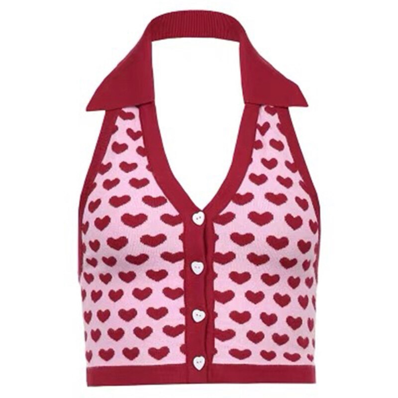 Prodotti Top senza maniche lavorato a maglia con stampa a cuore Canotte sexy da donna senza schienale Canottiera da donna Maglieria estiva Streetwear