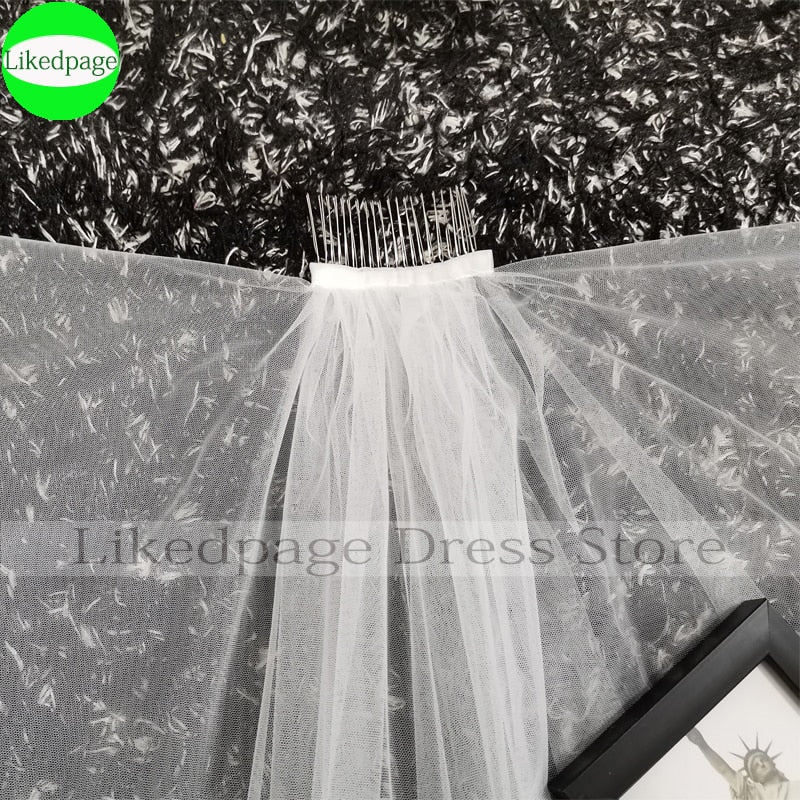 Prodotti Accessori per velo da sposa corto da sposa 2021 Voile a due strati Mariage Welon Slubny Nuovo bordo in pizzo Velo De Novia Sposa con pettine in metallo