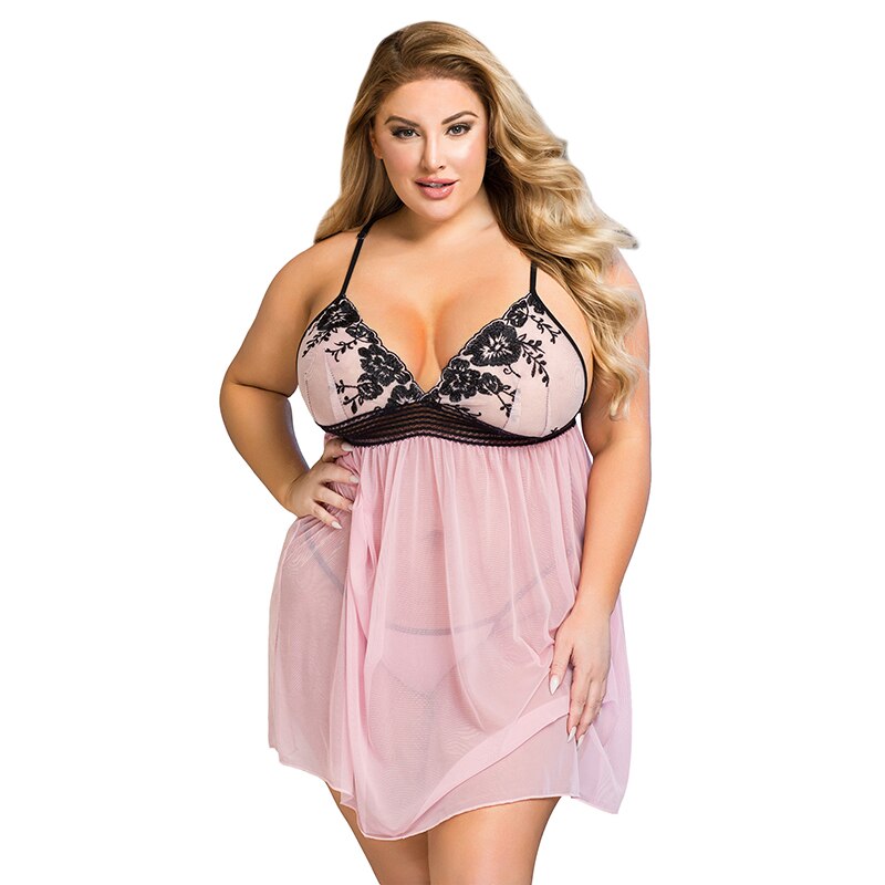 Comeonlover Plus Size Sleepwear Donna Trasparente Patchwork in maglia sottile Ricamo squisito Abito sexy in lingerie Biancheria intima erotica