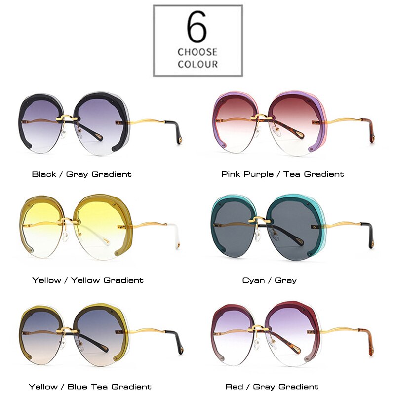 Prodotti SHAUNA Fashion Oversize Occhiali da sole rotondi senza montatura Donna Clear Ocean Gradient Lens Shades UV400 Occhiali da sole da uomo di tendenza