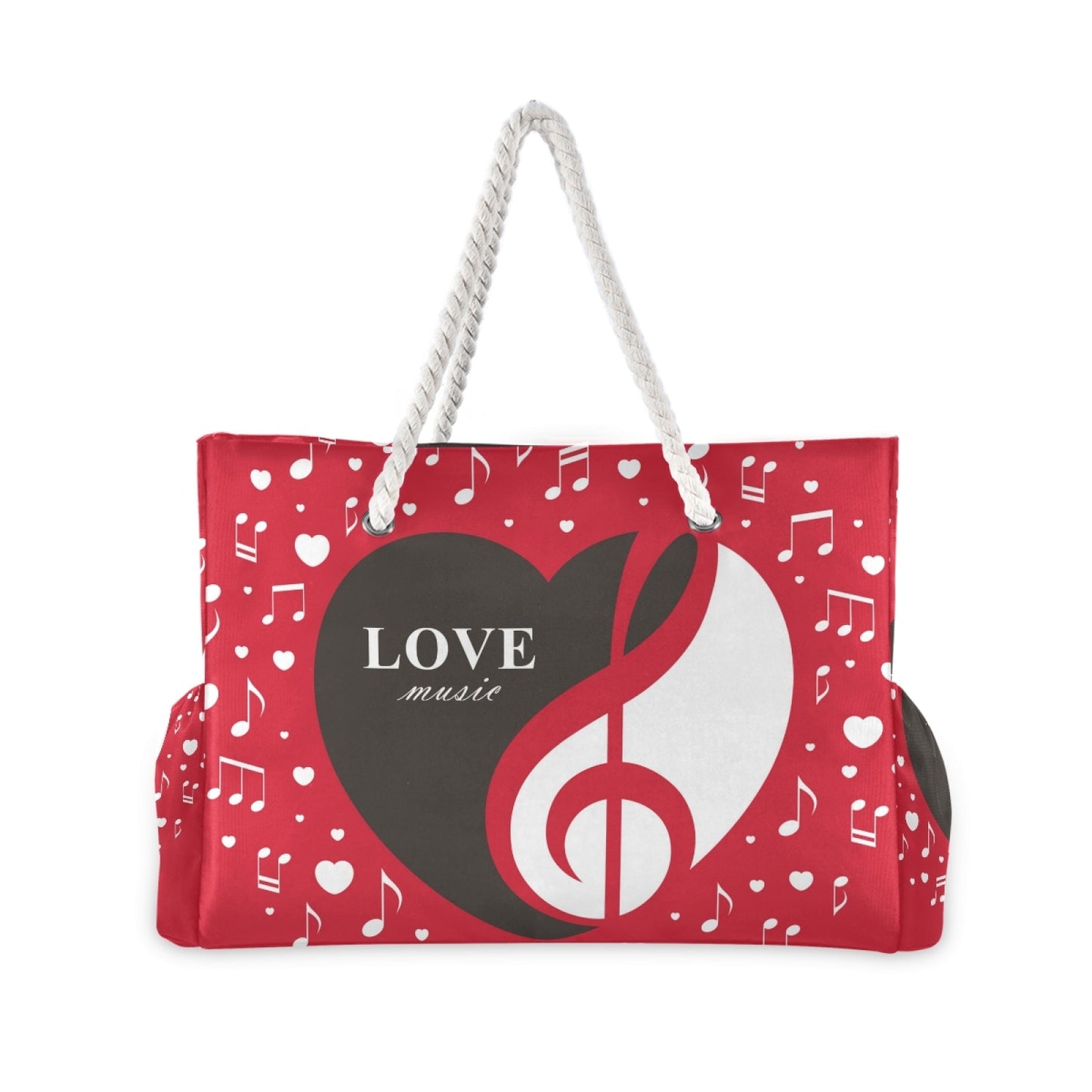 Prodotti Nuova borsa a tracolla in nylon per donna Ragazza Note musicali Cuore San Valentino Borse da donna rosse Borse da viaggio Borsa da spiaggia da donna