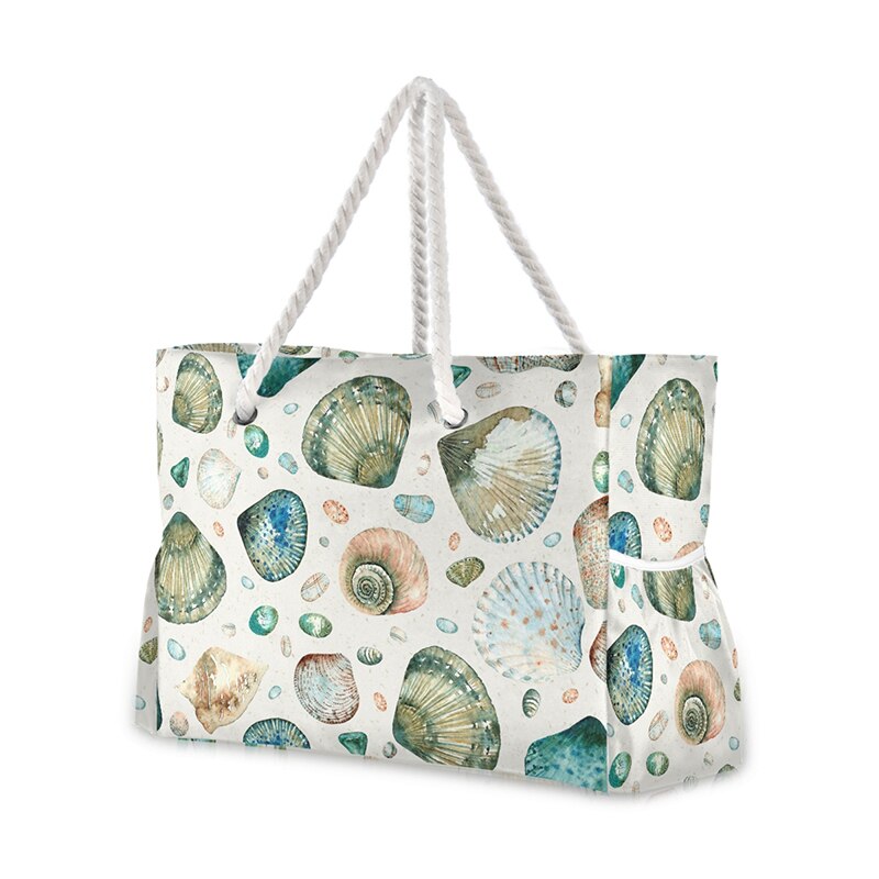 Prodotti Nuova borsa a tracolla da donna Blue Ocean Seashell Beach Sand Prints Tote Shopping Bag Tessuto di lino Bella borsa casual pratica