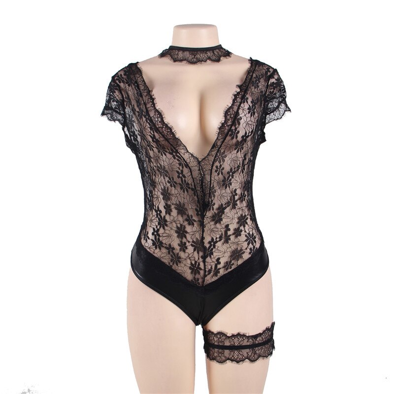 Comeonlover Body sexy per biancheria intima sessuale Scollo a V profondo Pelle Body in pizzo Lingerie Trasparente Backless Donna Teddy RI80624