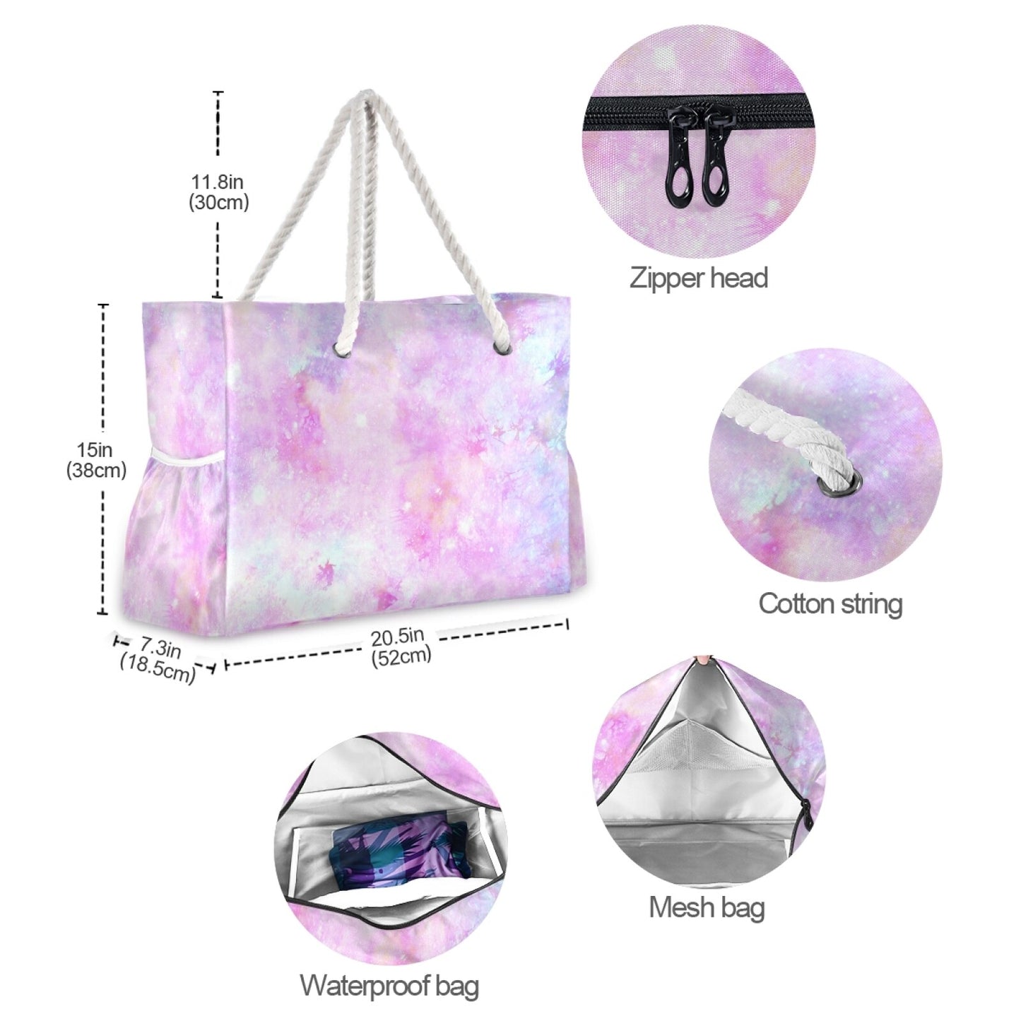 New Beach Tote Bag Women Nylon Shopping Bag Pink Galaxy Borsa a tracolla in tessuto con stampa unicorno Eco Handbag Tote Shopper riutilizzabile