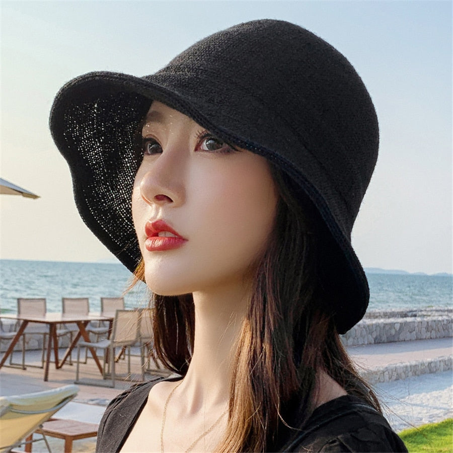 Brand New Summer Cappello di paglia Donna Fashion Travel Panama Trend femminile Cappello da pescatore Lady Parasole Cappellini da sole traspiranti