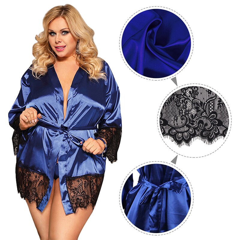 Prodotti Comeonlover Accappatoio da sposa per donna Kimono Pigiama manica lunga Macchia Abiti da damigella d'onore Pizzo Plus Size Camicia da notte Kimono sexy