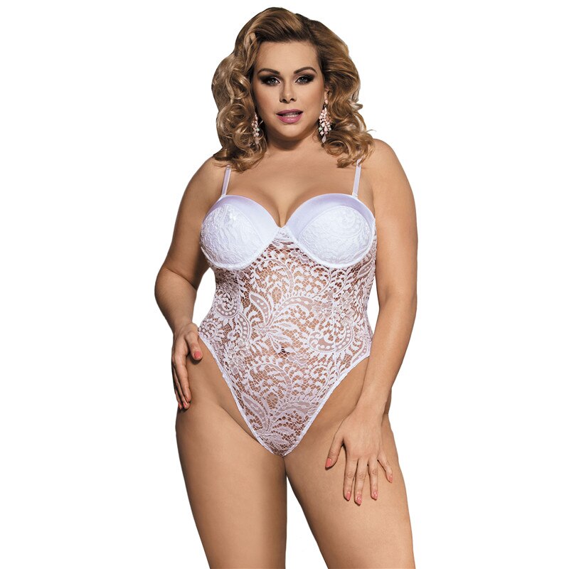 Prodotti Comeonlover Push-up Cup Nero Bianco Pizzo Body Suit Lingerie Donna Taglie Forti Scava Fuori Floreale Lenceria Body Sexy Teddy RI80285