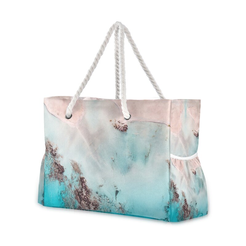 Prodotti Nuova borsa a tracolla da donna Blue Ocean Seashell Beach Sand Prints Tote Shopping Bag Tessuto di lino Bella borsa casual pratica