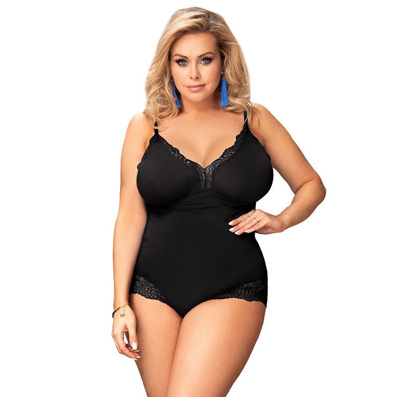 Comeonlover Sexy Tute Paffute Tute con Scollo a V Orsacchiotti Lingerie Tuta di Pizzo Oversize Per Le Donne Senza Maniche Bodycon Palysuit