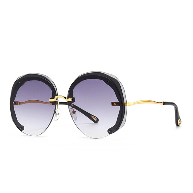 Prodotti SHAUNA Fashion Oversize Occhiali da sole rotondi senza montatura Donna Clear Ocean Gradient Lens Shades UV400 Occhiali da sole da uomo di tendenza