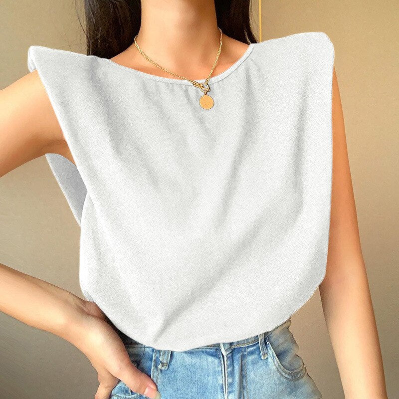 OMSJ T-shirt elegante con spalline 2021 Summer Womens Loose Casual Pullover senza maniche Street Style Fashion Confort T-shirt