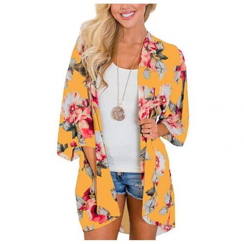 Prodotti Cappotto da donna anti-UV con stampa floreale leopardata a mezza manica con scialle in chiffon Kimono Beach Cardigan Bikini Cover Up Wrap Beachwear