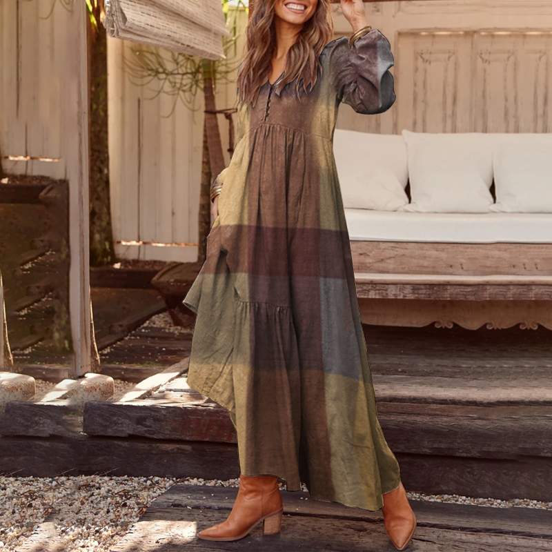 Abito camicia bohemien Maxi vestito estivo da donna ZANZEA 2023 Primavera elegante casual con scollo a V Ruflle Vestido Abito da donna a maniche lunghe