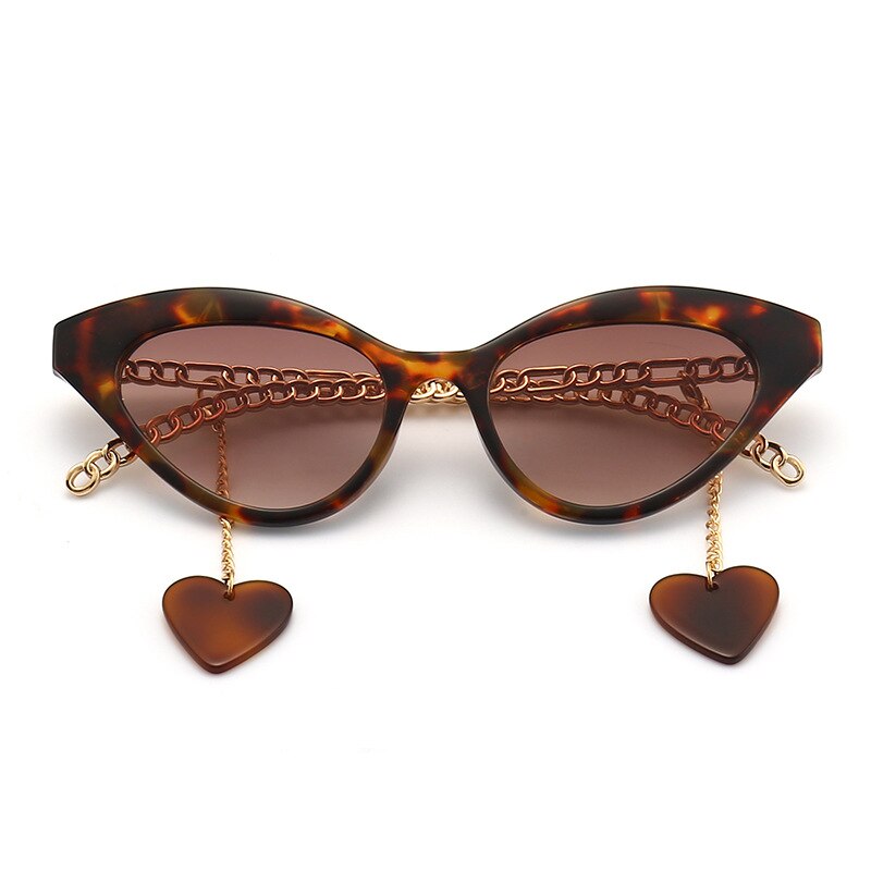 2021 Fashion Cat Eye Occhiali da sole Nuove donne Luxury Brand Designer Occhiali da sole Donna Love Pendant Eyewear Catena d'oro Acetato UV400