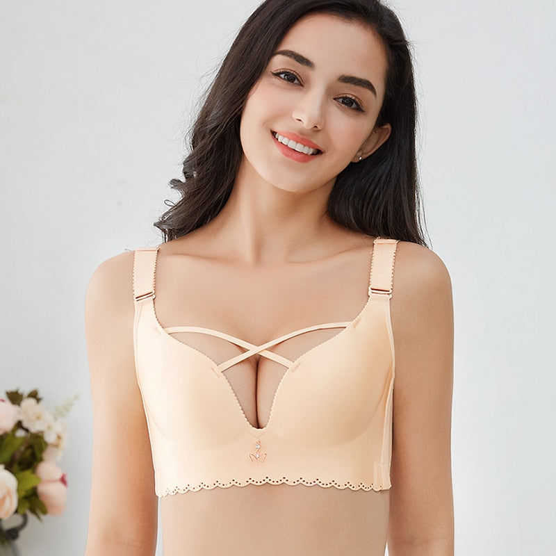 Intimo da donna di grandi dimensioni arricciato incrociato bellissimo mm senza bordi reggiseno regolabile con coppe grandi 110D