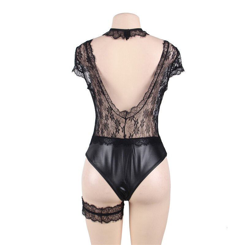 Comeonlover Body sexy per biancheria intima sessuale Scollo a V profondo Pelle Body in pizzo Lingerie Trasparente Backless Donna Teddy RI80624