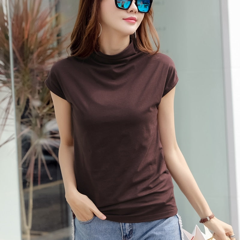 Prodotti Maglietta a maniche corte Dolcevita estivo da donna Slim Fit Top Sweet Tees Solid Loose Tshirt Camicie da donna 3XL