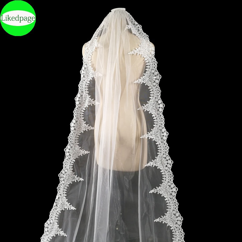 Prodotti Velo da sposa lungo da sposa 2021 Uno strato Voile Mariage Welon Slubny Bordo in pizzo Veu De Noiva Longo Accessorio per diserbo Pettine in metallo