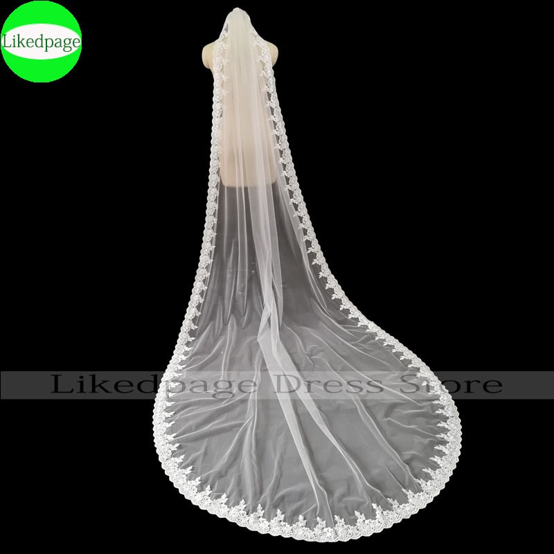 Prodotti Velo da sposa lungo da sposa 2021 Uno strato Voile Mariage Welon Slubny Bordo in pizzo Veu De Noiva Longo Accessorio per diserbo Pettine in metallo