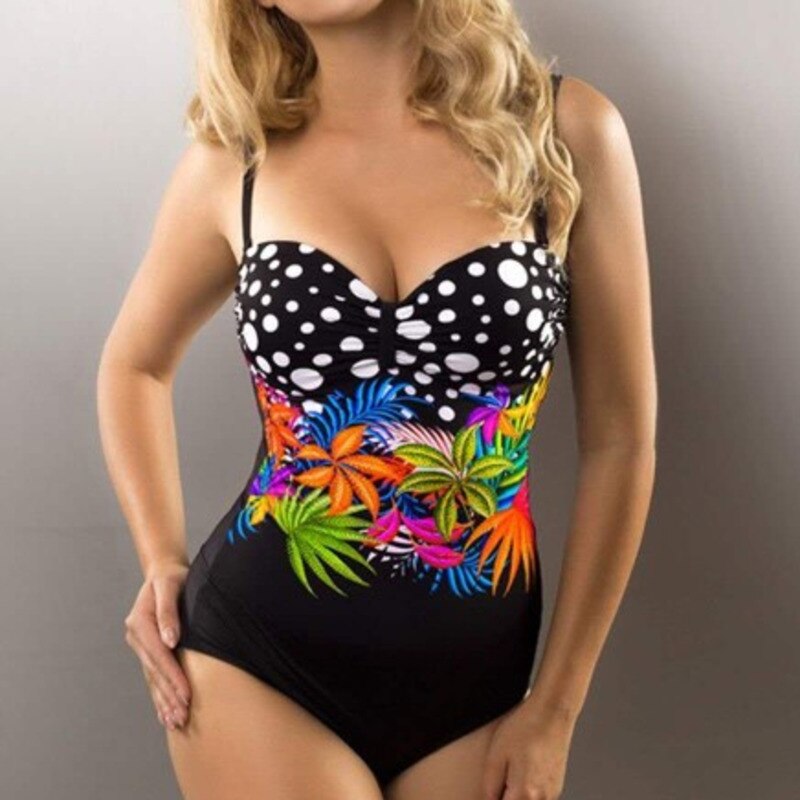 Costume da bagno di grandi dimensioni con stampa sexy con push-up Plus Size Costume da bagno intero a corpo chiuso Costume da bagno da donna Flower Swim Beach Pool