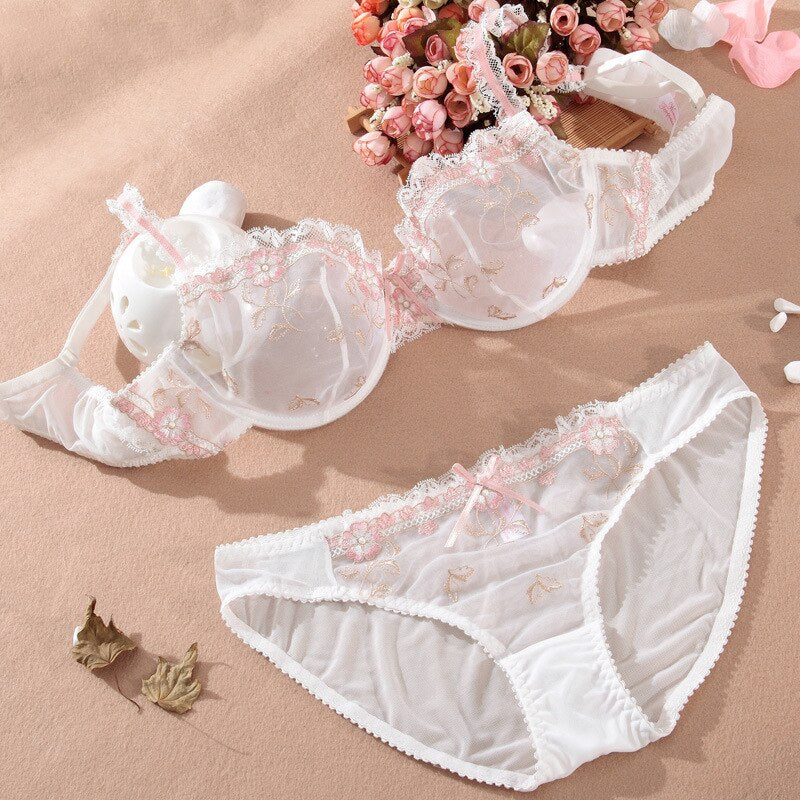 【2 per il 10% di SCONTO】Reggiseno trasparente Set di biancheria intima ricamata sfoderata trasparente 95D Reggiseno e intimo per donne taglie forti