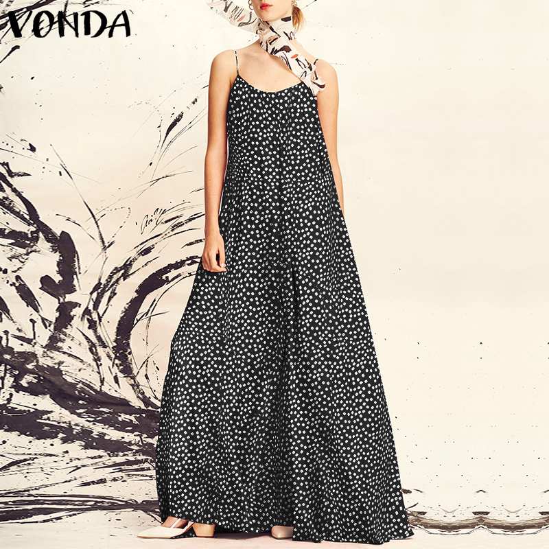 Prodotti VONDA 2023 Maxi abiti lunghi con bretelle Bohemian Casual Dress Womens Spring Sundress Bohemian Loose Print Party Thin Holiday Robe