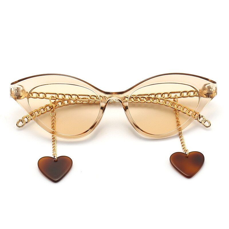 2021 Fashion Cat Eye Occhiali da sole Nuove donne Luxury Brand Designer Occhiali da sole Donna Love Pendant Eyewear Catena d'oro Acetato UV400