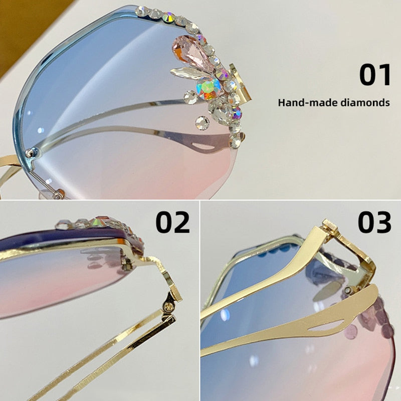 Occhiali da sole con diamanti di alta qualità Donna UV400 Occhiali da sole con lenti sfumate con strass Designer Occhiali da sole vintage Oculos Gafas con scatola