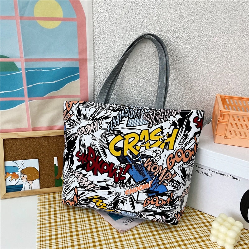 Prodotti Moda pieghevole da donna borsa a mano di grandi dimensioni borsa da donna casual fiore stampa tela Graffiti borsa a tracolla spiaggia Bolsa Feminina