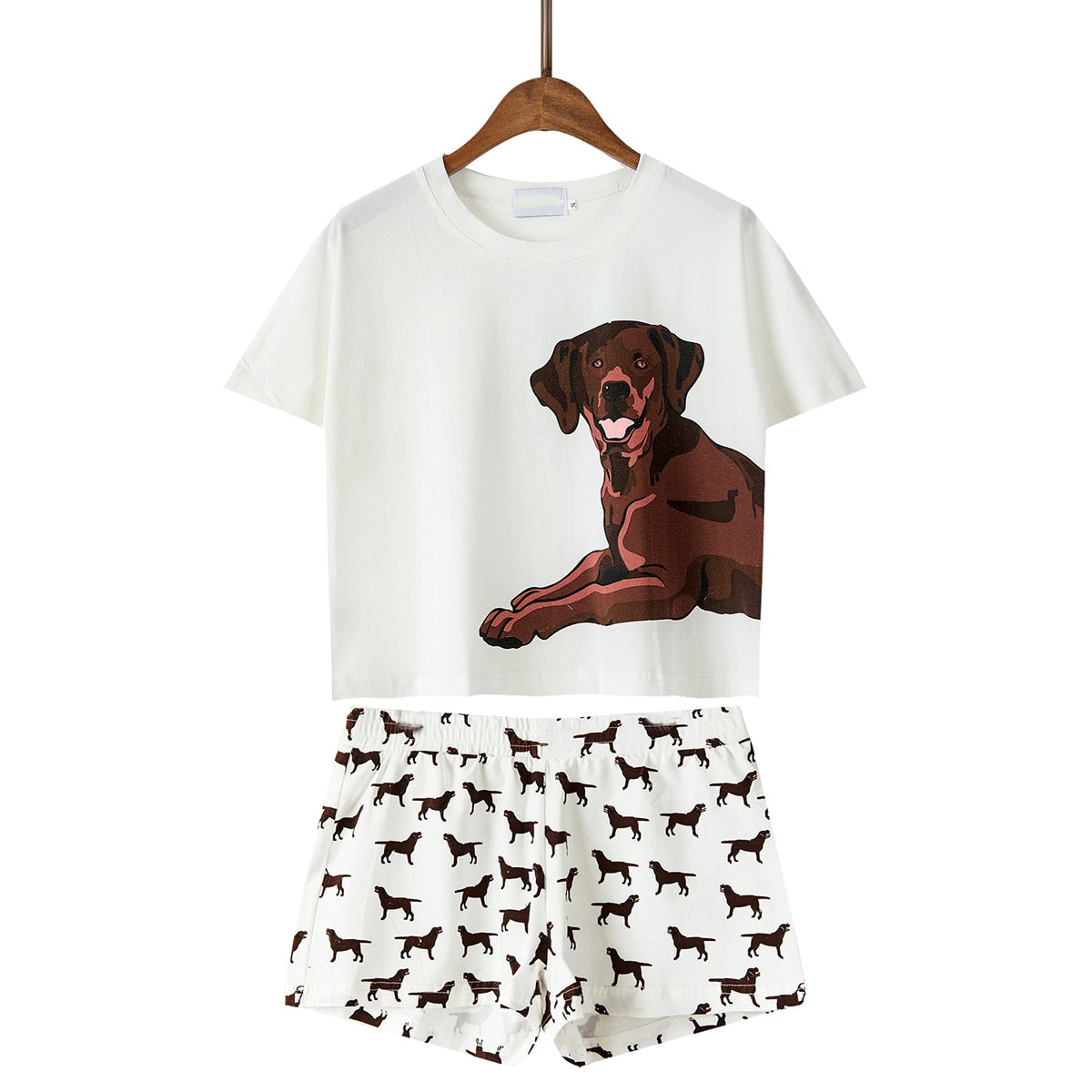 Prodotti Pigiama da donna 2 pezzi Set Bassotto Labrador Cane Crop Top Pantaloncini a maniche corte Elastico in vita Pigiama allentato S6706