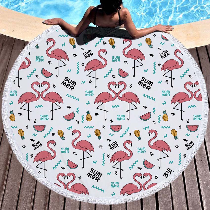 Prodotti WHQ 150*150 cm Fenicotteri Fiori Stampa Telo Mare Rotondo Microfibra DOCCIA ASCIUGAMANI DA BAGNO Estate Nuoto Scialle Stuoia di Yoga Nappa