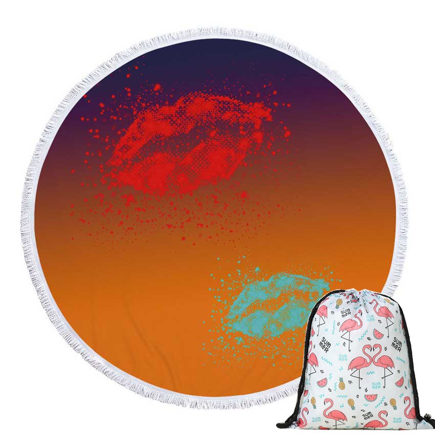 Prodotti Telo mare rotondo con stampa Sweet Lips in microfibra con coulisse Borsa per zaino Asciugamani da bagno per doccia Copri tappetino sportivo per yoga con nappe