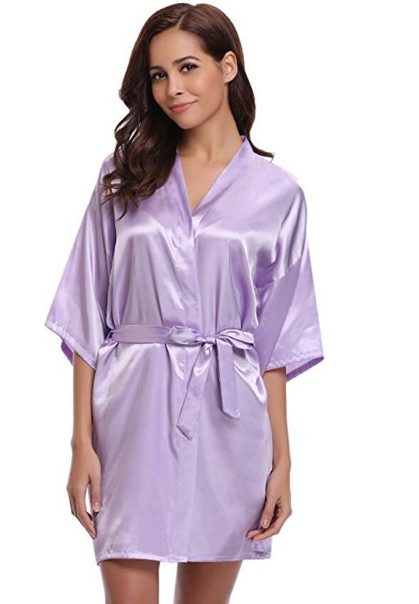 Prodotti RB032 2018 New Silk Kimono Robe Accappatoio Donna Seta Abiti da damigella d'onore Sexy Abiti blu navy Abito in raso Abiti da donna