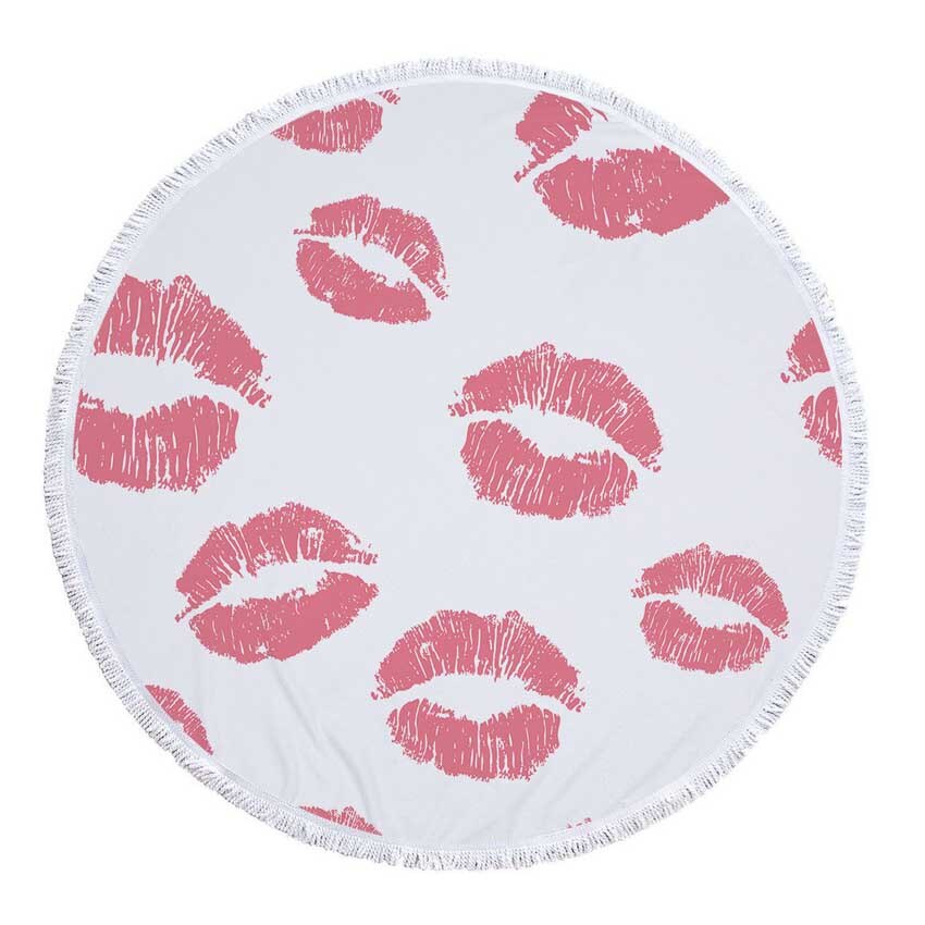 Prodotti Telo mare rotondo con stampa Sweet Lips in microfibra con coulisse Borsa per zaino Asciugamani da bagno per doccia Copri tappetino sportivo per yoga con nappe