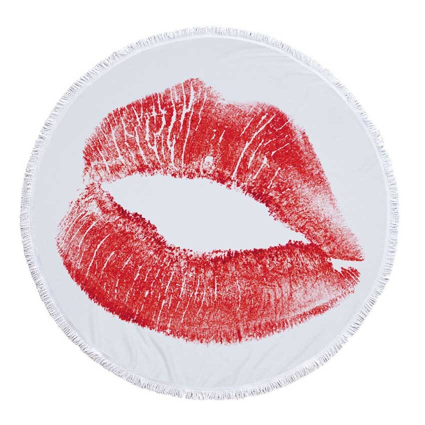 Prodotti Telo mare rotondo con stampa Sweet Lips in microfibra con coulisse Borsa per zaino Asciugamani da bagno per doccia Copri tappetino sportivo per yoga con nappe