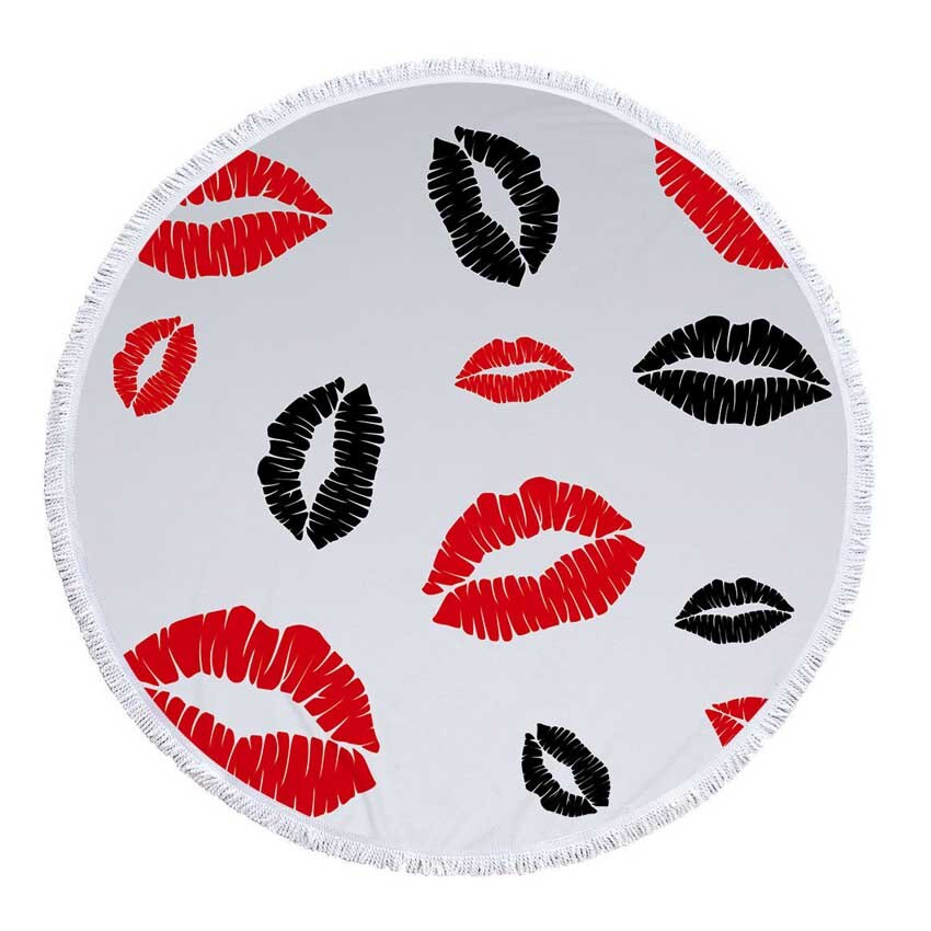 Prodotti Telo mare rotondo con stampa Sweet Lips in microfibra con coulisse Borsa per zaino Asciugamani da bagno per doccia Copri tappetino sportivo per yoga con nappe