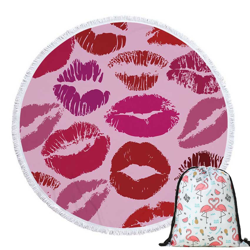 Prodotti Telo mare rotondo con stampa Sweet Lips in microfibra con coulisse Borsa per zaino Asciugamani da bagno per doccia Copri tappetino sportivo per yoga con nappe