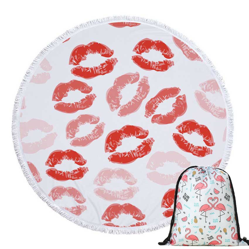 Prodotti Telo mare rotondo con stampa Sweet Lips in microfibra con coulisse Borsa per zaino Asciugamani da bagno per doccia Copri tappetino sportivo per yoga con nappe