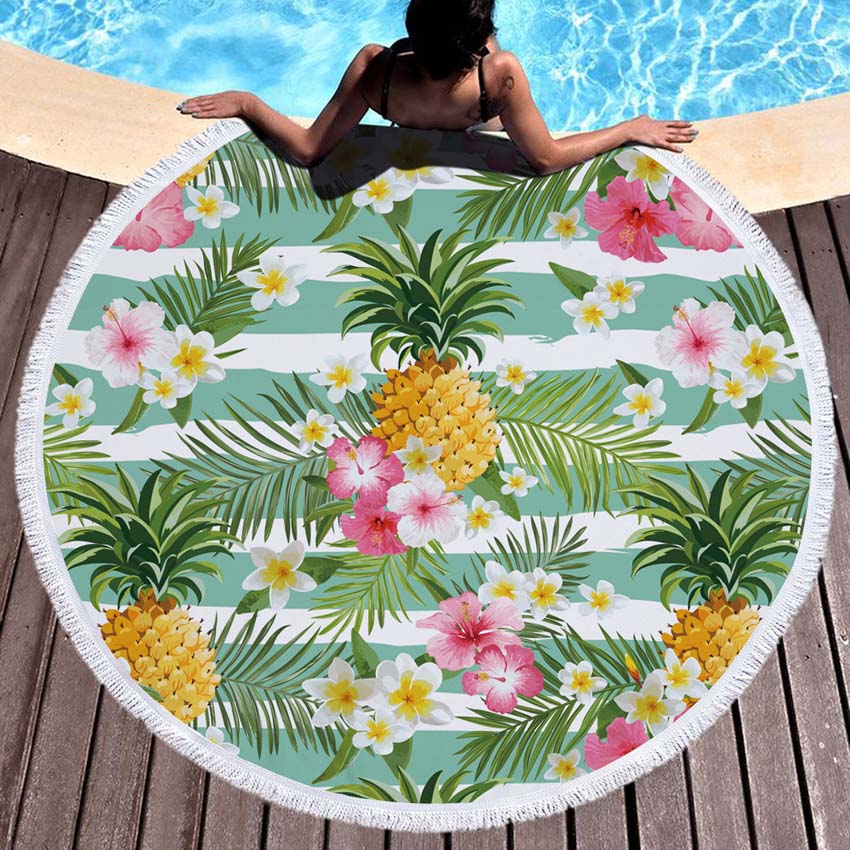 Prodotti WHQ 150*150 cm Fenicotteri Fiori Stampa Telo Mare Rotondo Microfibra DOCCIA ASCIUGAMANI DA BAGNO Estate Nuoto Scialle Stuoia di Yoga Nappa