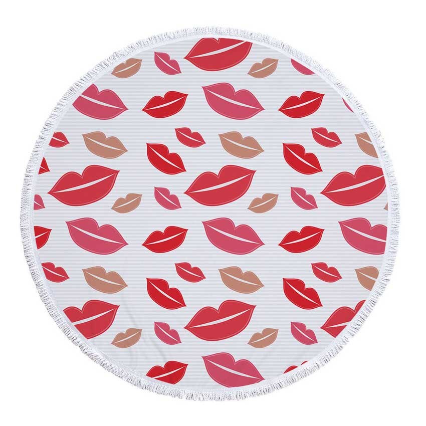 Prodotti Telo mare rotondo con stampa Sweet Lips in microfibra con coulisse Borsa per zaino Asciugamani da bagno per doccia Copri tappetino sportivo per yoga con nappe